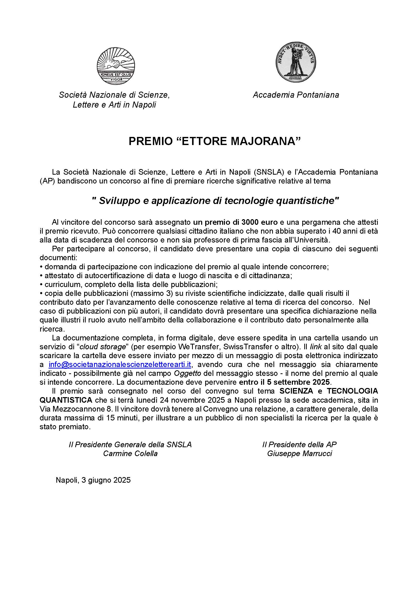 Premio “Ettore Majorana” 2025